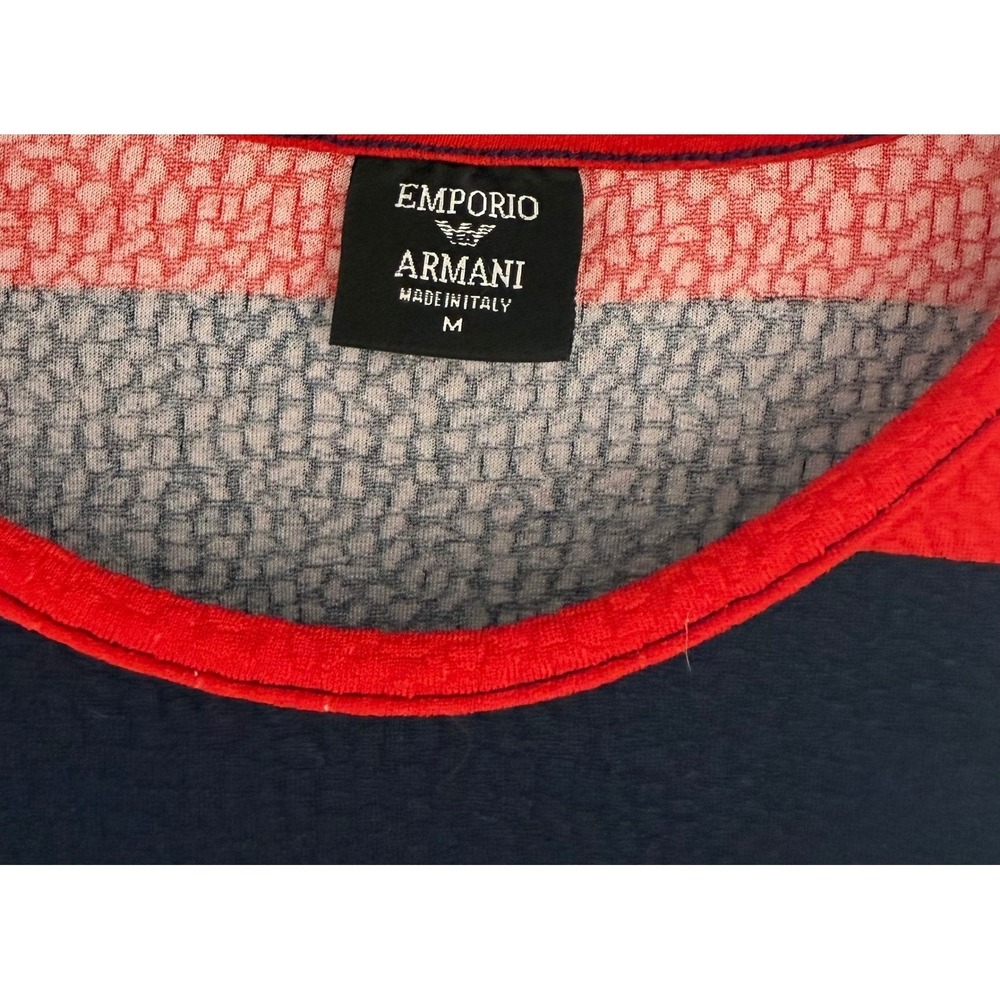 Emporio Armani Mens Red Navy Stripe Long Sleeve Crew Shirt Made in Italy Size M - Picture 6 of 7